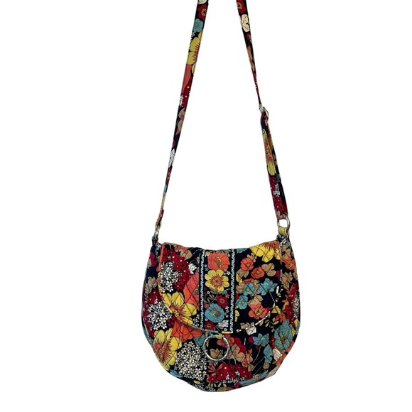 Vera Bradley *RETIRED PRINT* Happy Snails Saddle Up Silver Ring Floral Bag Purse - Picture 2 of 12